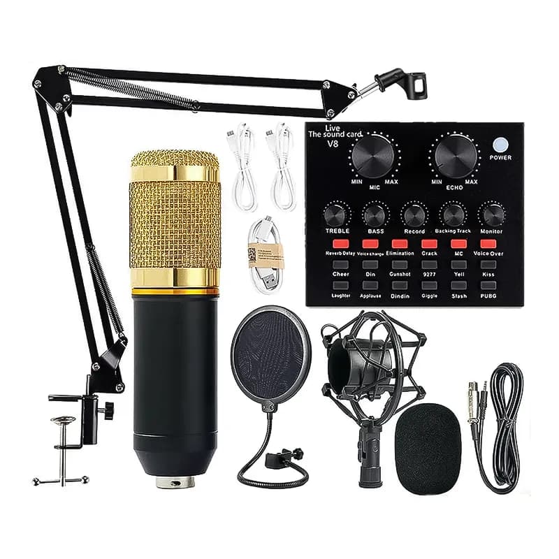میکروفون استودیویی کندانسر مدل BM-800 به همراه کارت صدا V8 — تصویر ۷