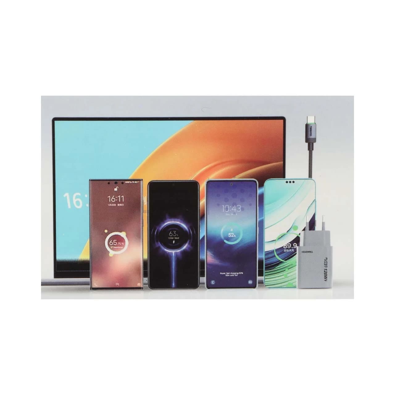 شارژر دیواری PD و فست تک پورت Tranyoo مدل T-EU8 C 120W به همراه کابل شارژ Type-C To Type-C – طوسی — تصویر ۷