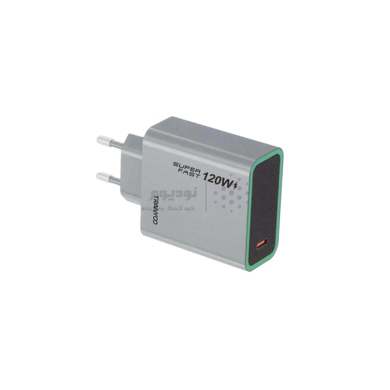 شارژر دیواری PD و فست تک پورت Tranyoo مدل T-EU8 C 120W به همراه کابل شارژ Type-C To Type-C – طوسی — تصویر ۳