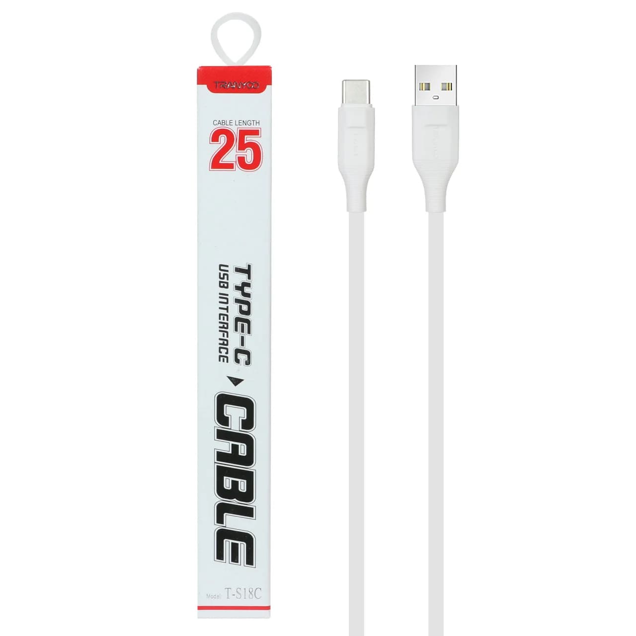 کابل شارژ فست پاوربانک TRANYOO Type-C مدل T-S18C – سفید — تصویر ۲