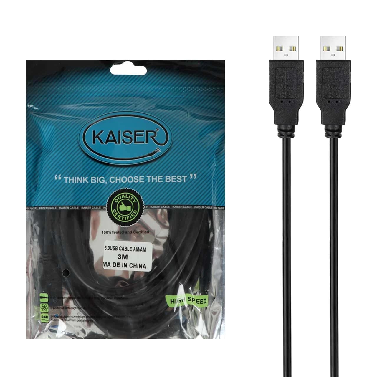 کابل لینک 3 متری KAISER USB 3.0 – مشکی — تصویر ۳