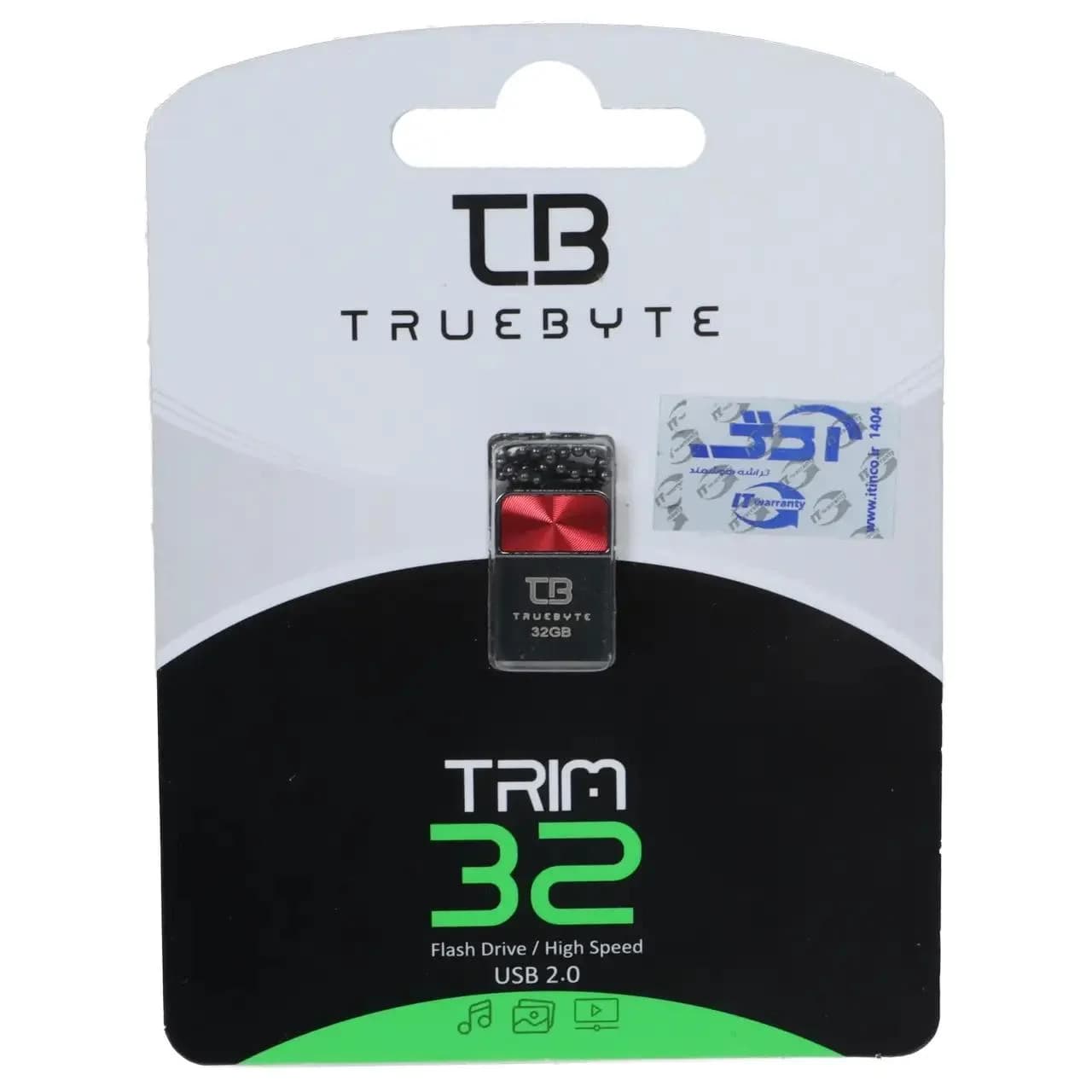 فلش مموری TRUEBYTE USB2.0 مدل TRIM ظرفیت 32GB – قرمز مشکی (گارانتی مادام العمر شرکت آی تین)