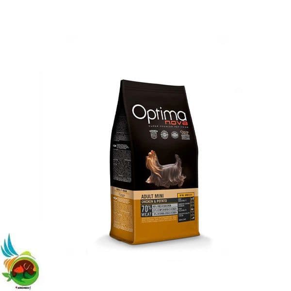 غذای خشک ارگانیک سگ مینی ادالت اپتیمانوا طعم مرغ و سیب زمینی Optimanova adult mini chicken &amp; potato وزن 8 کیلوگرم