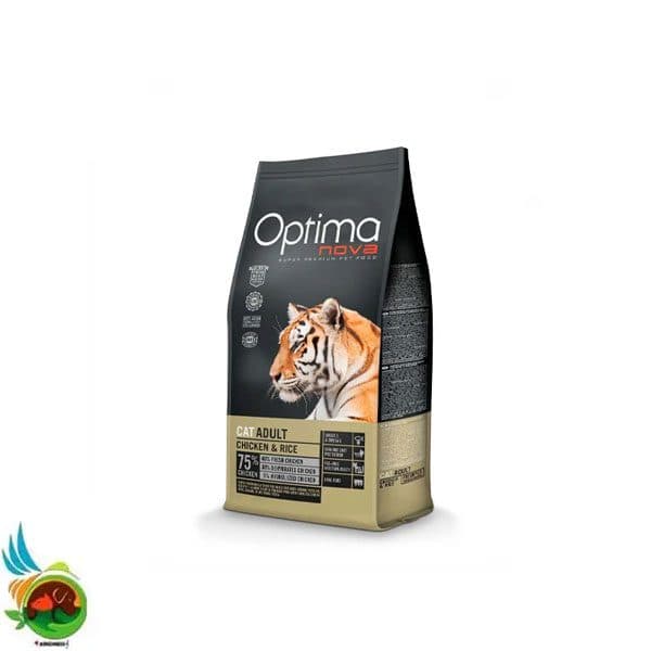غذای خشک ارگانیک گربه بالغ اپتیمانوا طعم مرغ و برنج Optimanova cat adult chicken &amp; rice وزن 8 کیلوگرم