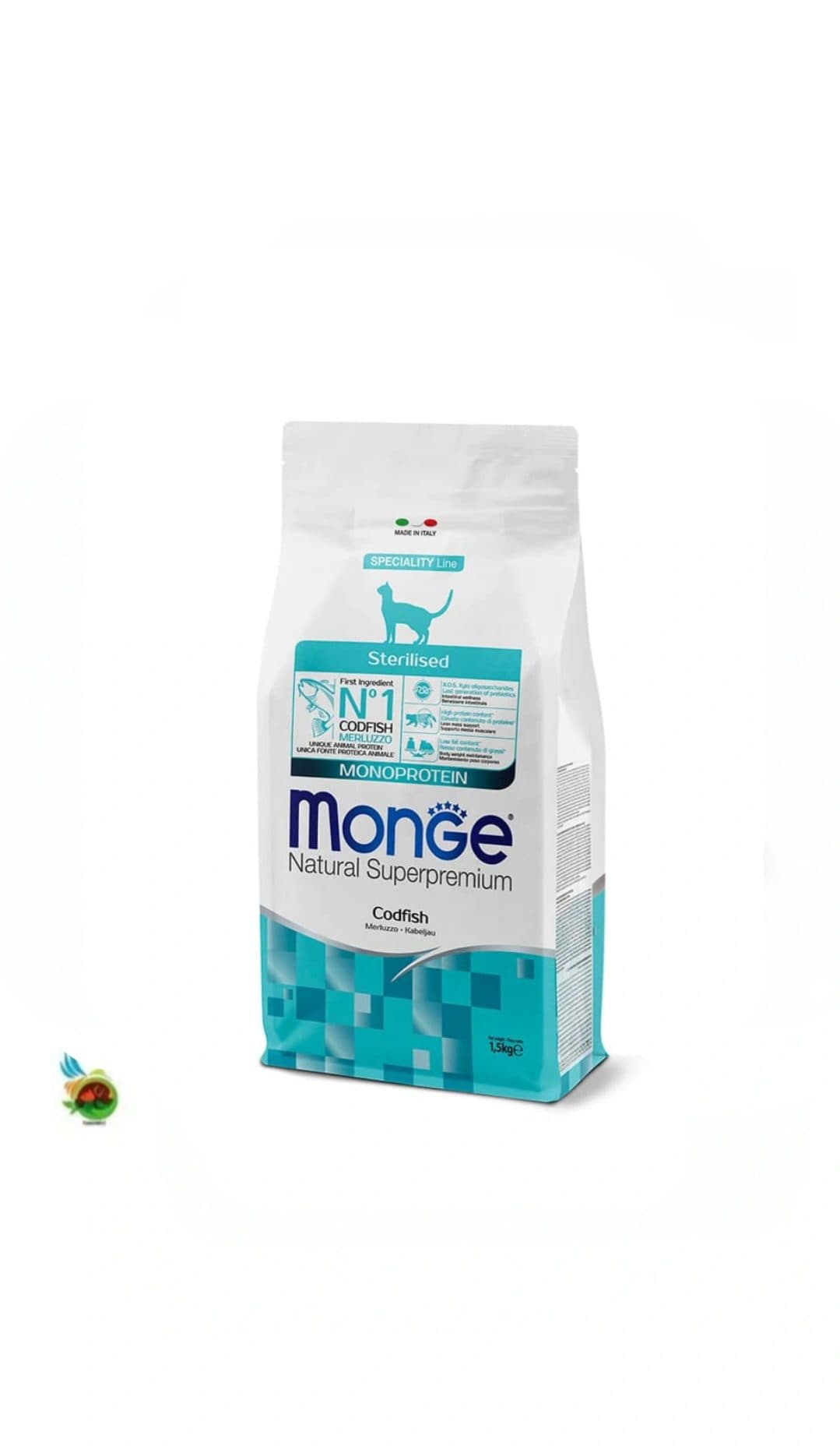 غذای خشک گربه عقیم مونژه طعم ماهی کاد Monge sterilised with codfish وزن ۱.۵ کیلوگرم