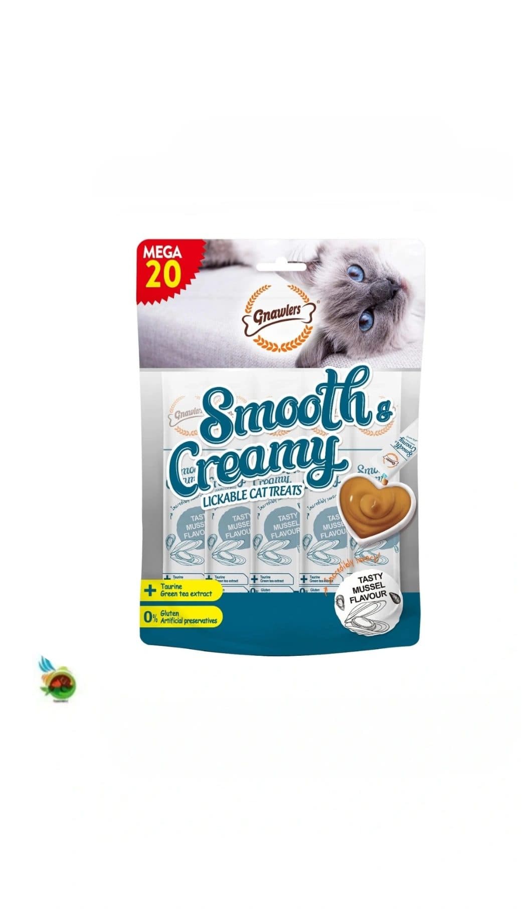 بستنی گربه گناولرز طعم صدف Gnawlers smooth creamy cat treats mussel بسته 20 عددی