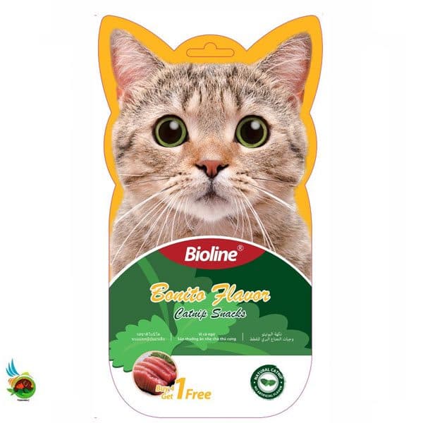 بستنی کت نیپ دار گربه بایولاین طعم ماهی بونیتو Bioline cat snacks with bonito and catnip بسته ۵ عددی