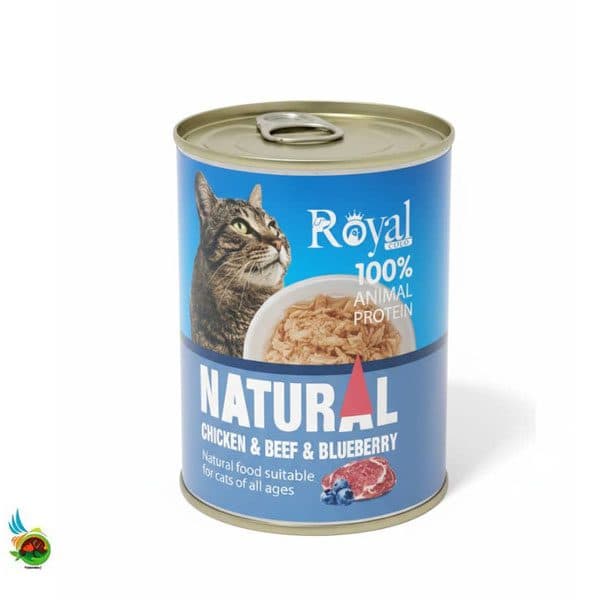 کنسرو گربه رویال کوکو طعم مرغ، گوشت و بلوبری Royal coco chicken and beef and blueberry وزن ۳۸۰ گرم