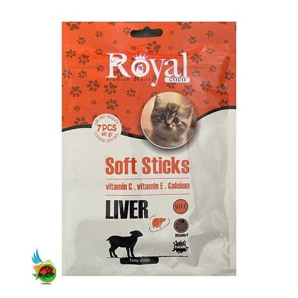 تشویقی مدادی نرم گربه رویال کوکو طعم جگر Royal coco soft sticks with liver بسته ۷ عددی