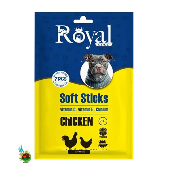 تشویقی مدادی نرم سگ رویال کوکو طعم مرغ Royal coco soft sticks with chicken بسته ۷ عددی — تصویر ۳