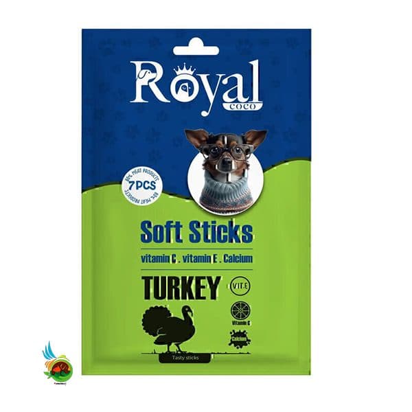 تشویقی مدادی نرم سگ رویال کوکو طعم بوقلمون Royal coco soft sticks with turkey بسته ۷ عددی