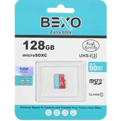 رم میکرو بکسو SD 128 گیگابایت BEXO 600X ، سرعت خواندن 90MB/s کلاس C10 (فرم فاکتور MicroSDXC)