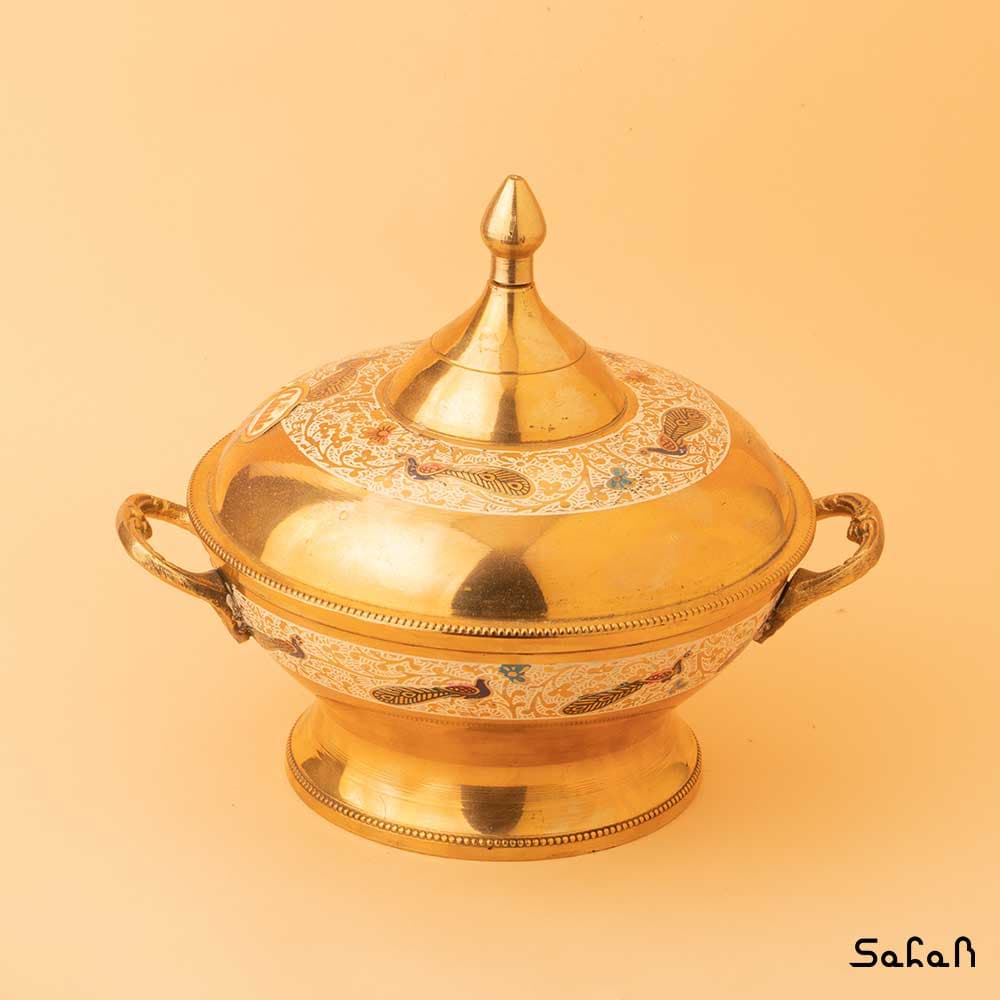 شکلات خوری برنجی دسته دار میناکاری — تصویر ۲
