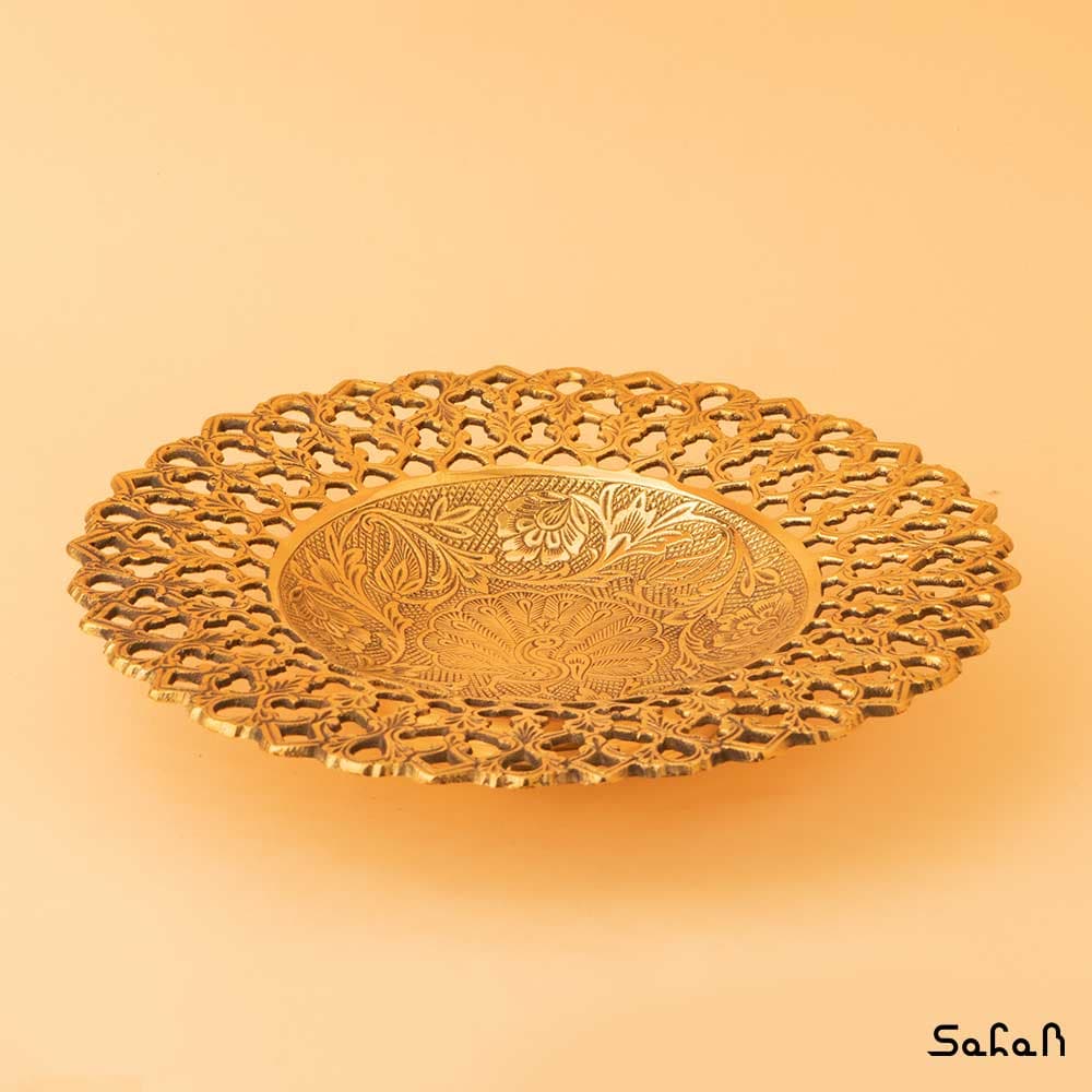 شیرینی خوری برنجی طلایی طرح طاووس