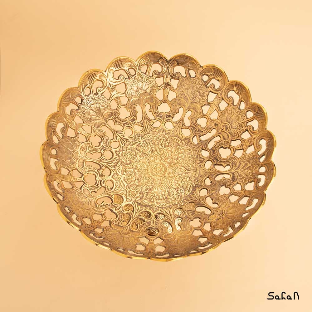 میوه خوری برنجی هندی پایه دار مشبک — تصویر ۵