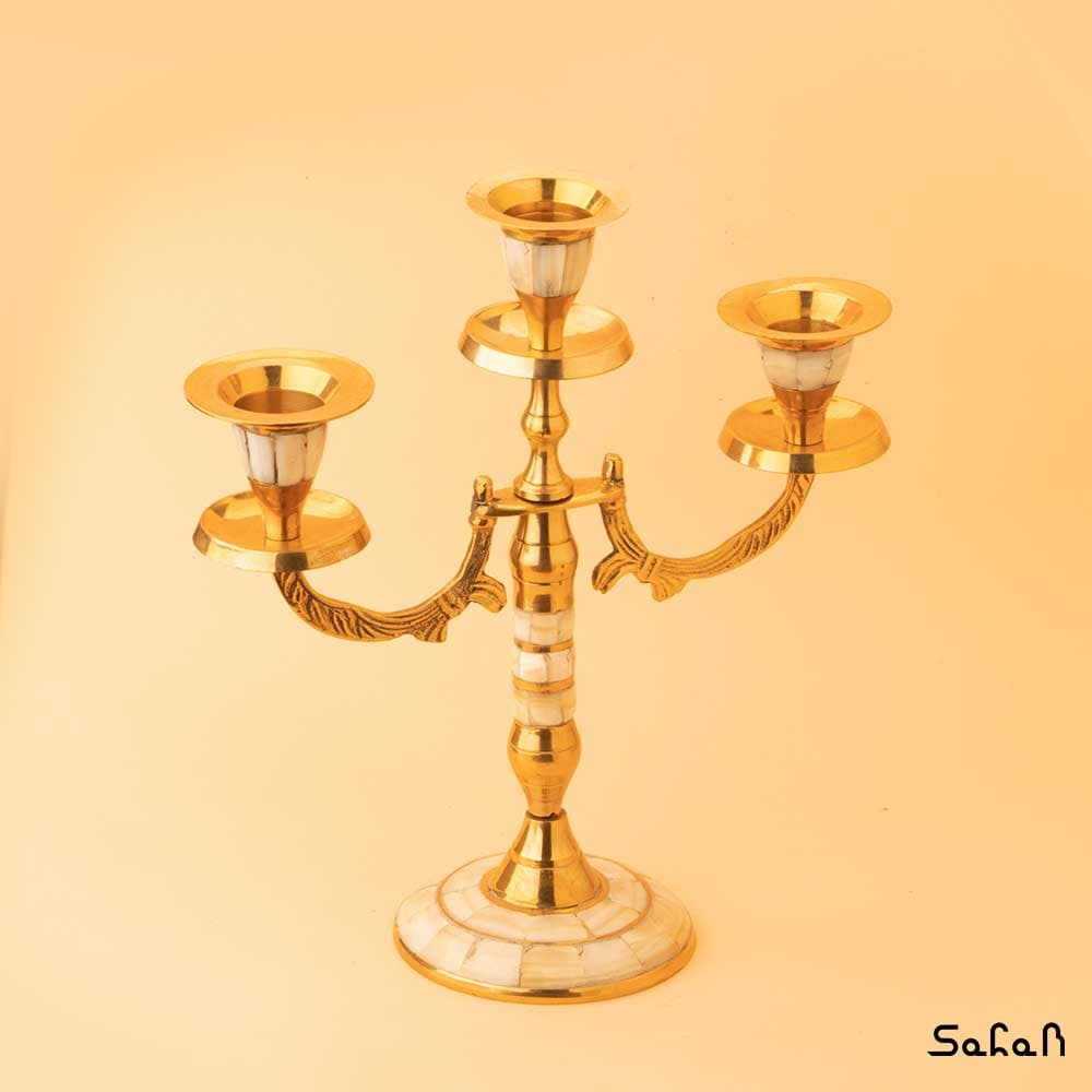 جفت شمعدان برنج و صدف سه شعله