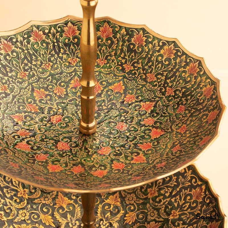 میوه خوری برنجی میناکاری تاج دو طبقه — تصویر ۵