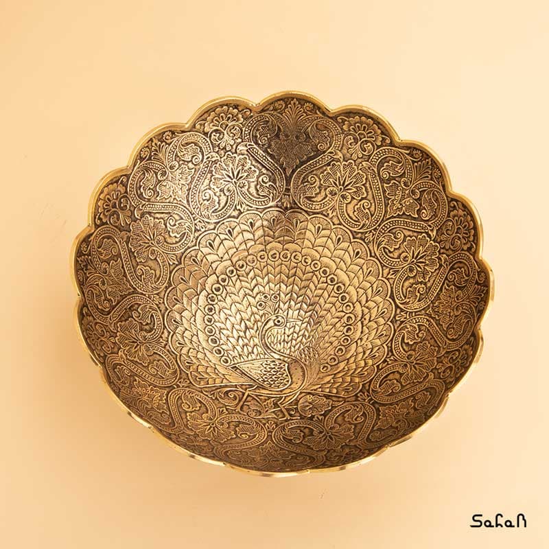 میوه خوری برنجی طلایی مدل طاووس — تصویر ۱۰