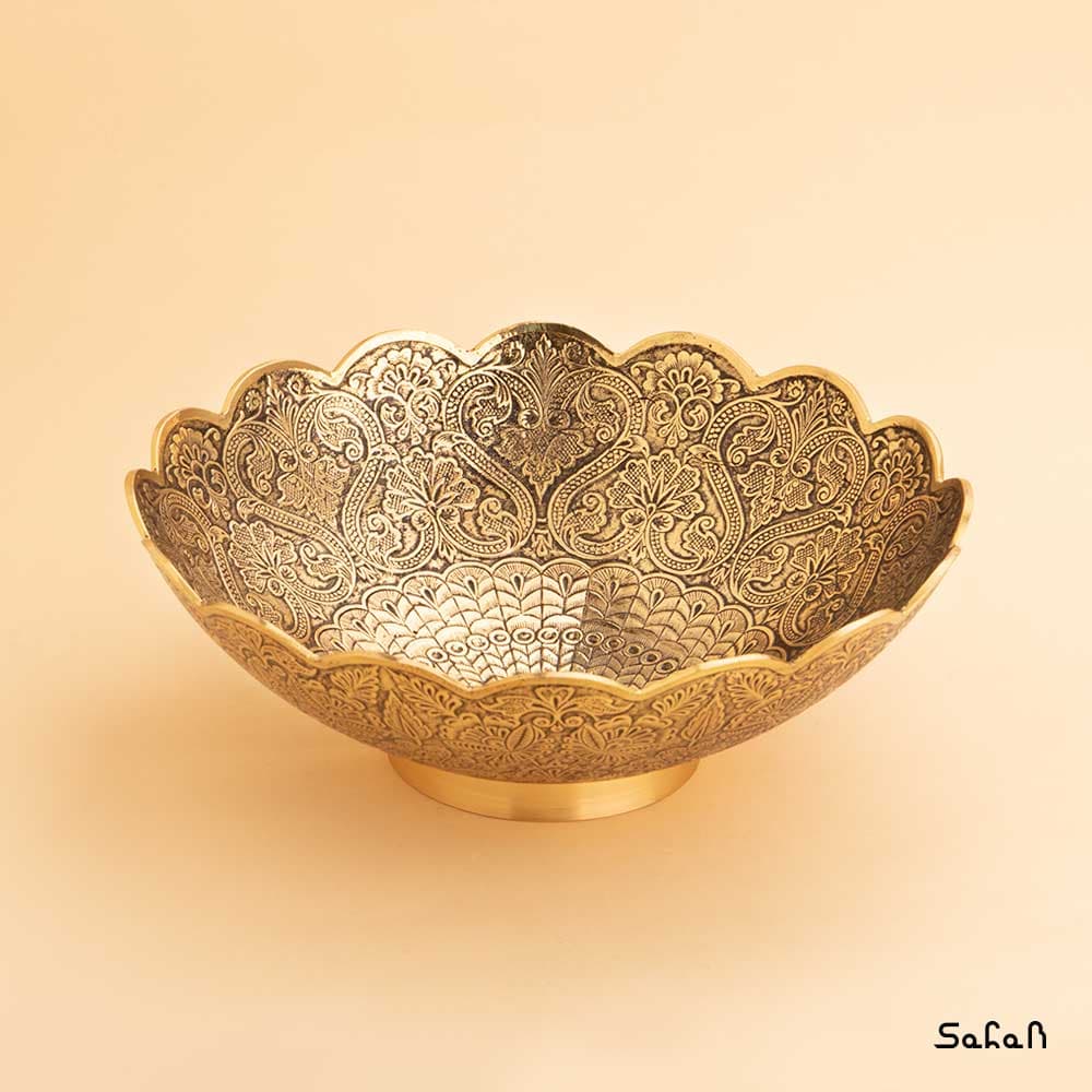 میوه خوری برنجی طلایی مدل طاووس — تصویر ۹