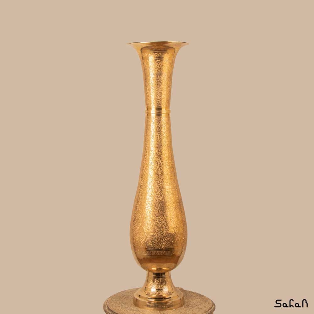 گلدان برنجی گلاس قلم زنی 100 سانت