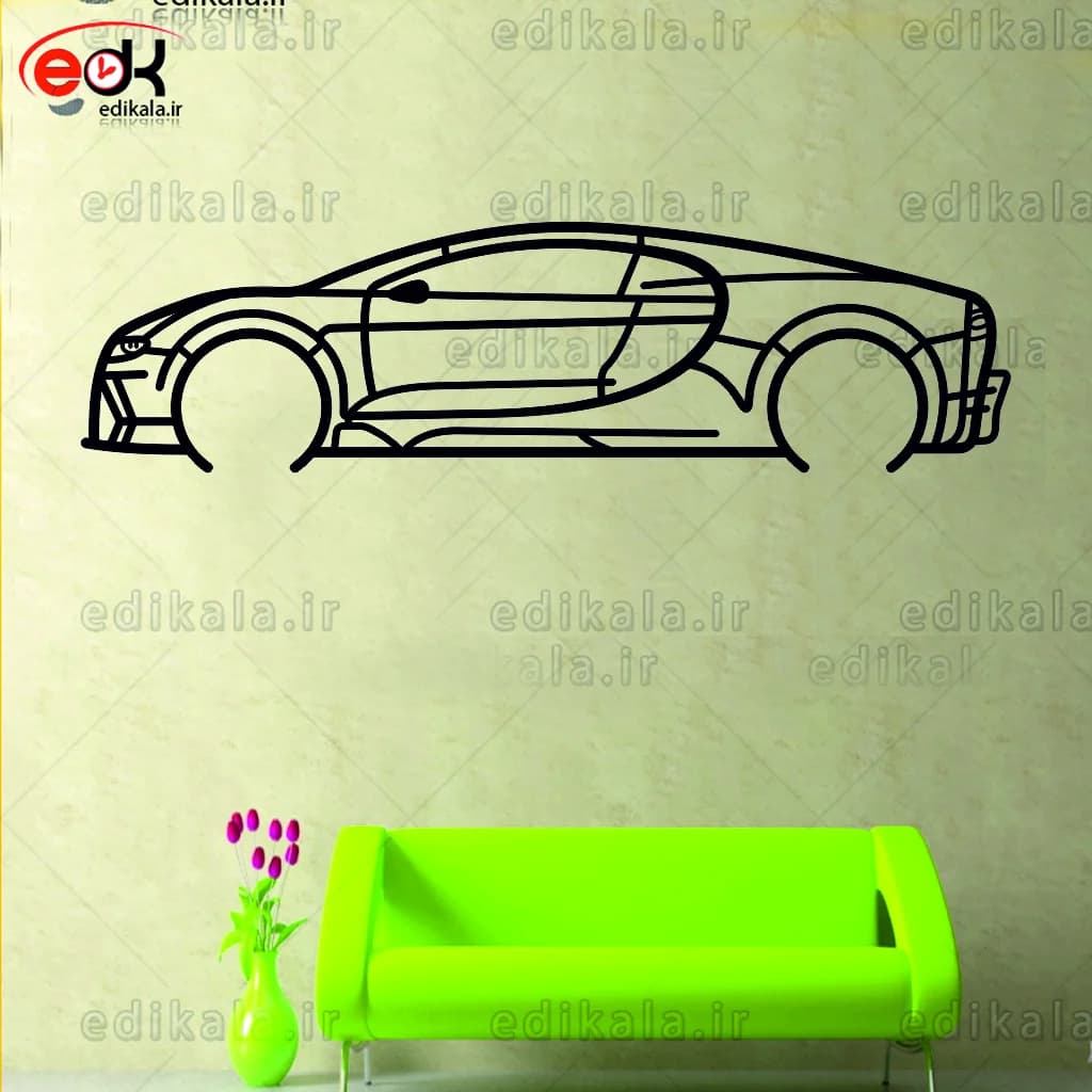 تابلو طرح ماشین بوگاتی شماره 1 با چراغ نئون+آداپتور+با انتخاب سایز و جنس دلخواه — تصویر ۳