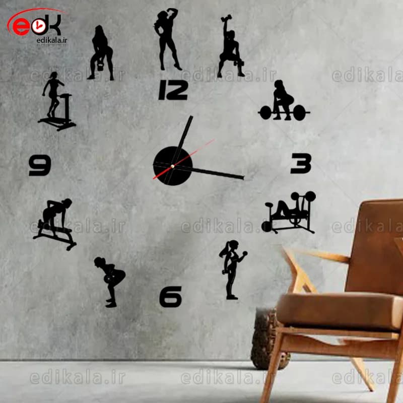 ساعت دیواری طرح ورزش بدنسازی بانوان در پنج رنگ و ابعاد انتخابی+فایل کورل — تصویر ۱۲