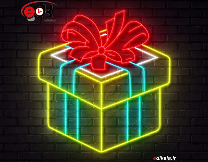 تابلو نئون طرح جعبه کادو شماره 3 در ابعاد مختلف +آداپتور+ فایل لایه باز