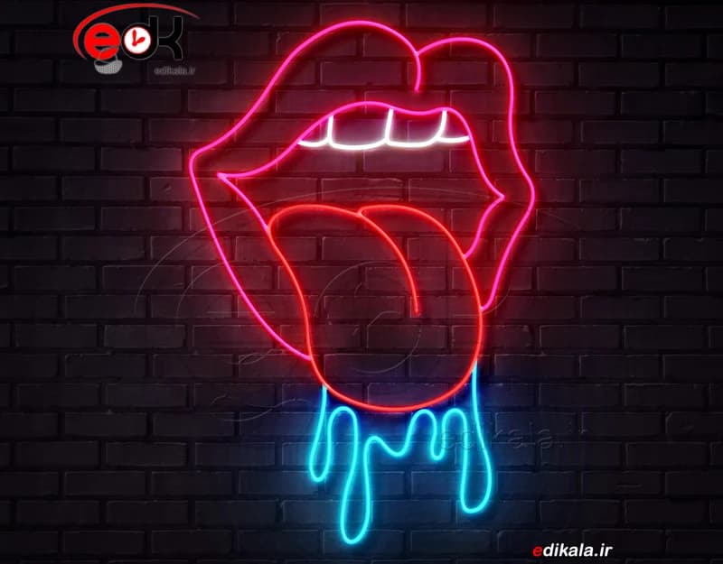 تابلو نئون طرح لب و زبان شماره 1 در ابعاد مختلف +آداپتور+ فایل لایه باز