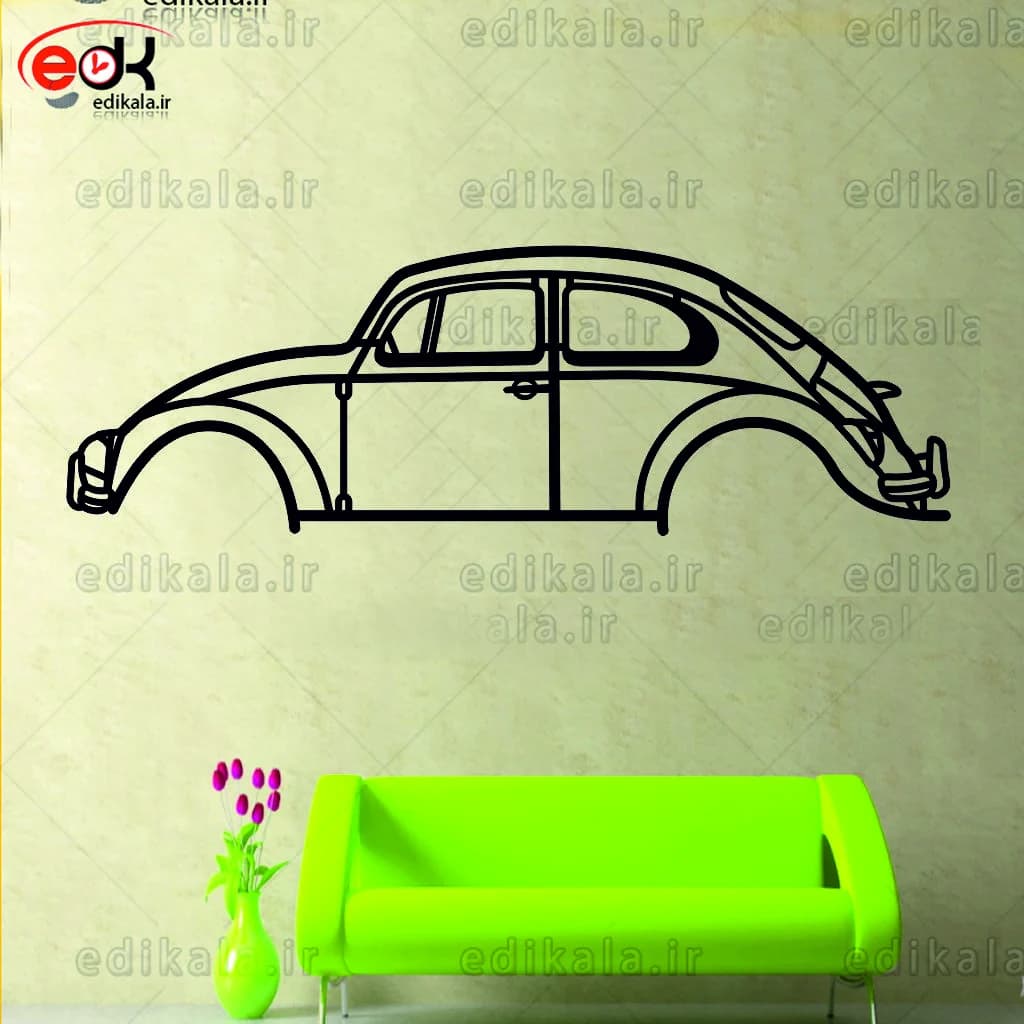 تابلو طرح ماشین فولکس واگن شماره 5 با چراغ نئون+آداپتور+با انتخاب سایز و جنس دلخواه — تصویر ۲