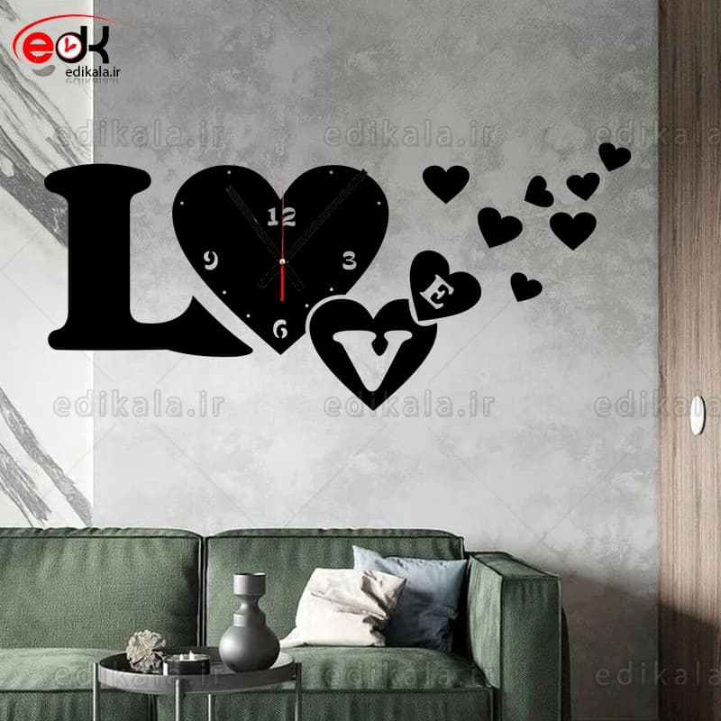 ساعت دیواری طرح لاو love در پنج رنگ و ابعاد انتخابی+فایل کورل — تصویر ۷