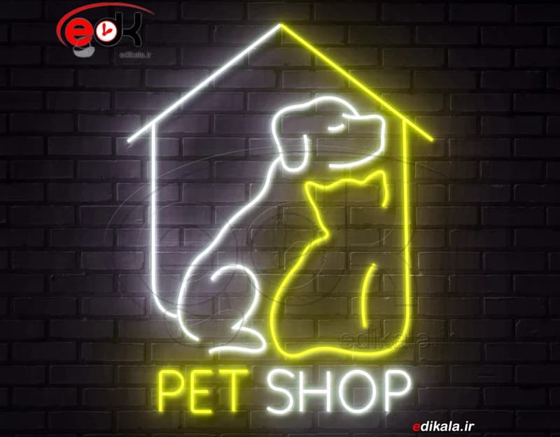 تابلو نئون طرح سگ و گربه (پت شاپ) شماره 2 در ابعاد مختلف +آداپتور+ فایل کورل آماده برش