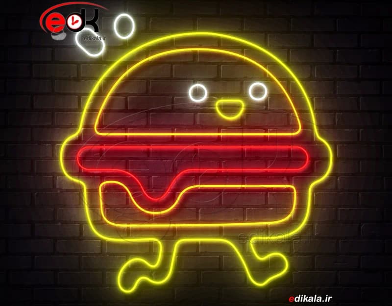 تابلو نئون طرح همبرگر شماره 32 در ابعاد مختلف +آداپتور+ فایل کورل آماده برش
