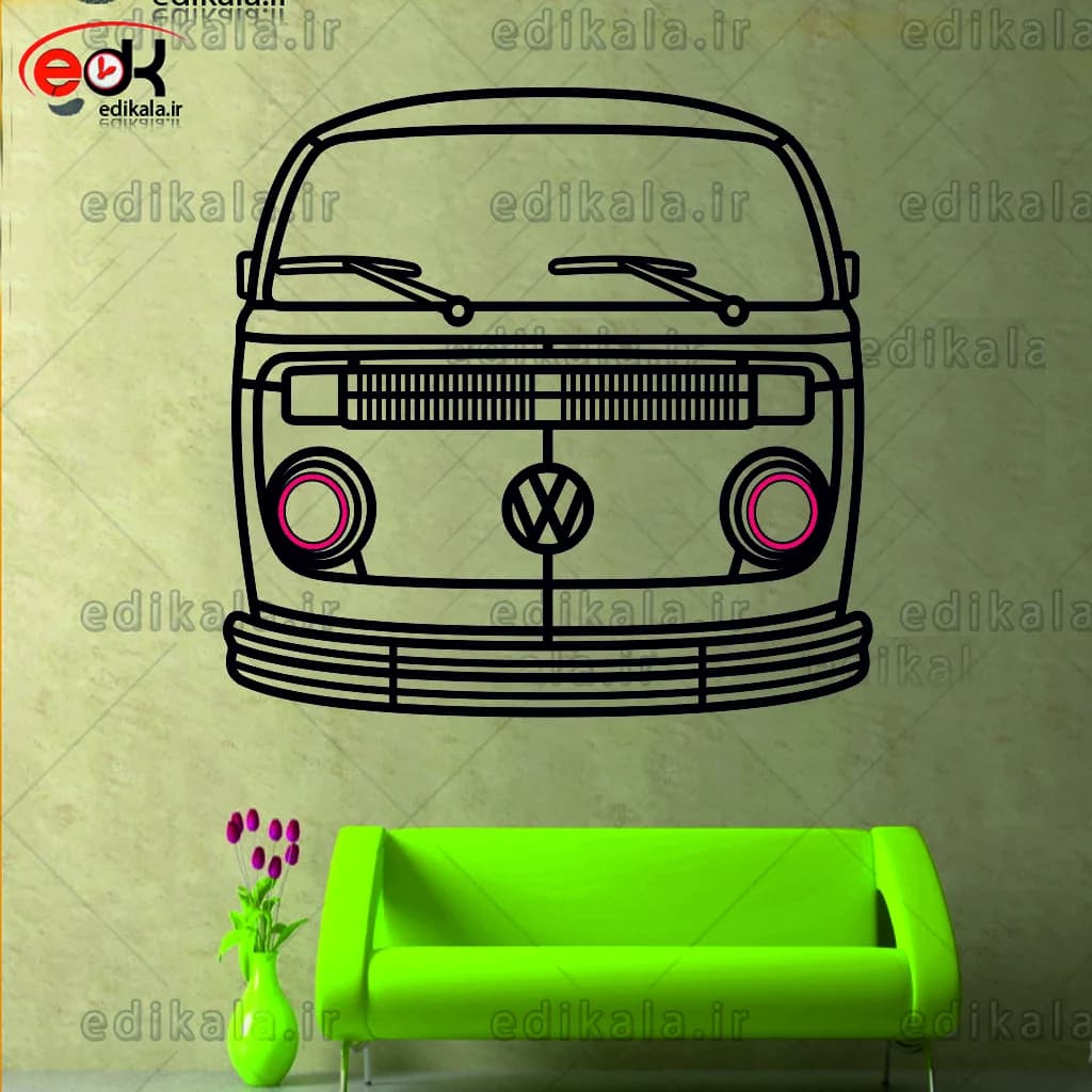 تابلو طرح ماشین فولکس واگن شماره 3 با چراغ نئون+آداپتور+با انتخاب سایز دلخواه+فایل کورل اماده برش