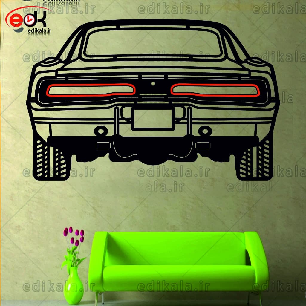 تابلو طرح ماشین دوج چارجر شماره 3 با چراغ نئون+آداپتور+با انتخاب سایز دلخواه+فایل کورل اماده برش
