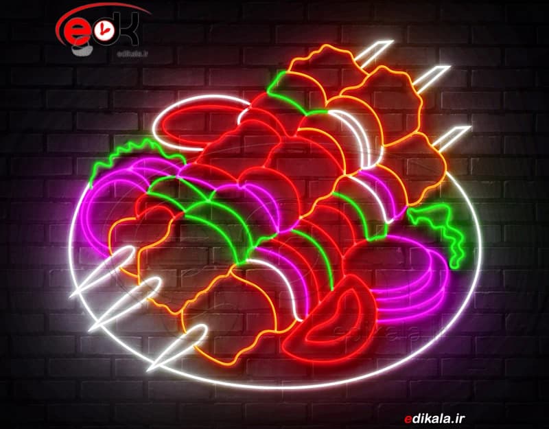 تابلو نئون طرح کباب شماره 9 در ابعاد مختلف +آداپتور+ فایل کورل آماده برش