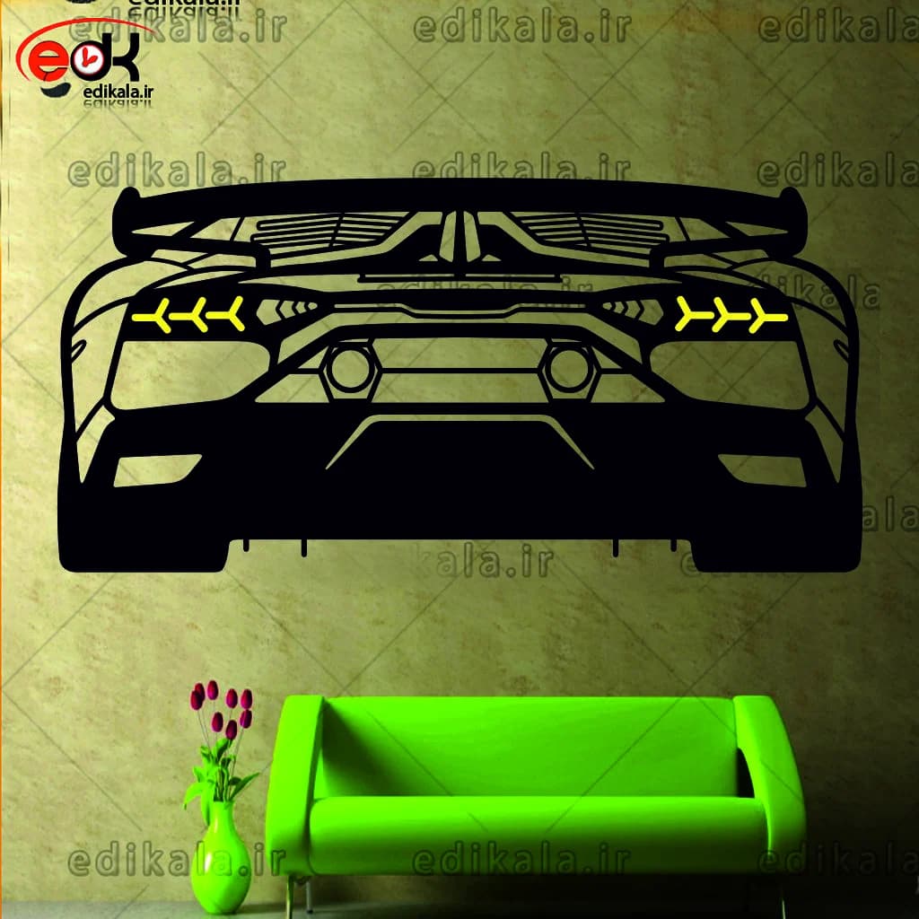 تابلو طرح ماشین لامبورگینی شماره 4 با چراغ نئون+آداپتور+با انتخاب سایز دلخواه+فایل کورل اماده برش — تصویر ۲