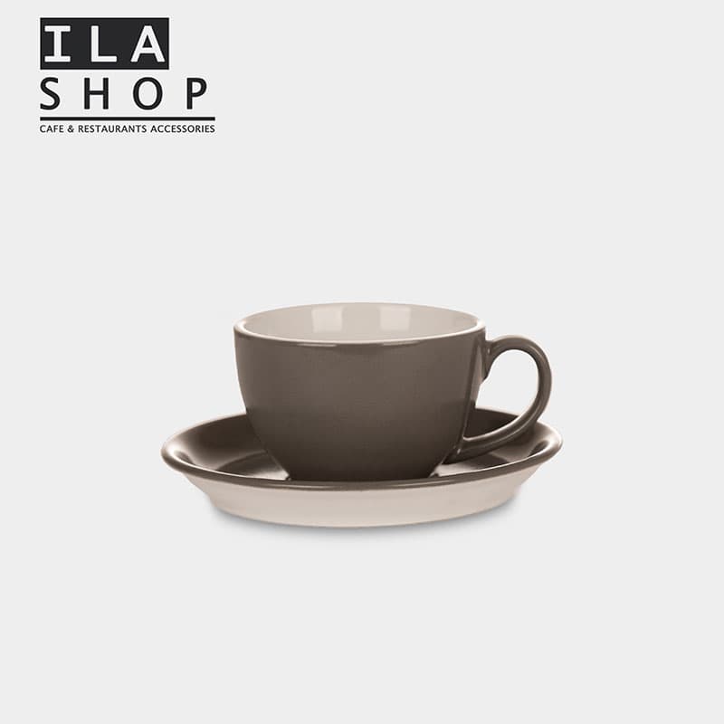 فنجان نعلبکی کاپوچینو طوسی براق شش عددی ایلا — تصویر ۲