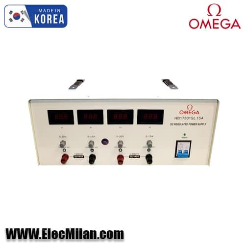 منبع تغذیه دوبل خروجی (30V-15A) امگا مدل 17301SL-15A