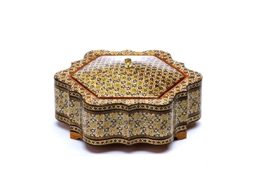شکلات خوری خاتم کاری داخل راش استخوانی ۶ گوش