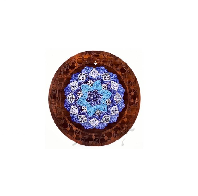 جعبه مشبک گرد چوبی مینا کاری
