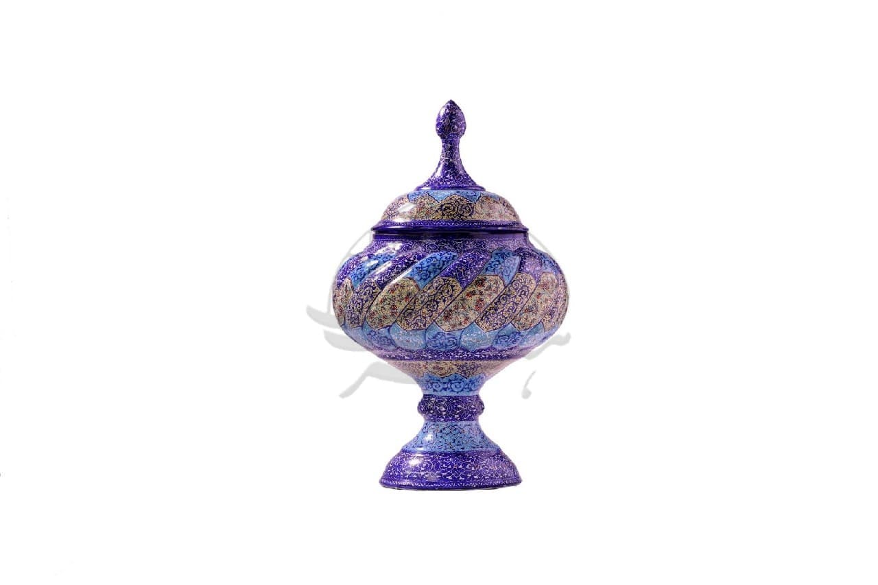 شکلات خوری مینا کاری اعلا قلم ریز رنگ کوره ای — تصویر ۲