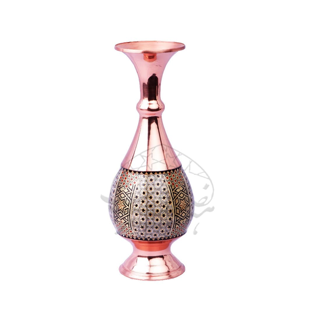 گلدان صراحی مس و خاتم طرحدار — تصویر ۳