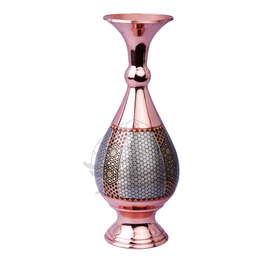 گلدان صراحی مس و خاتم طرحدار