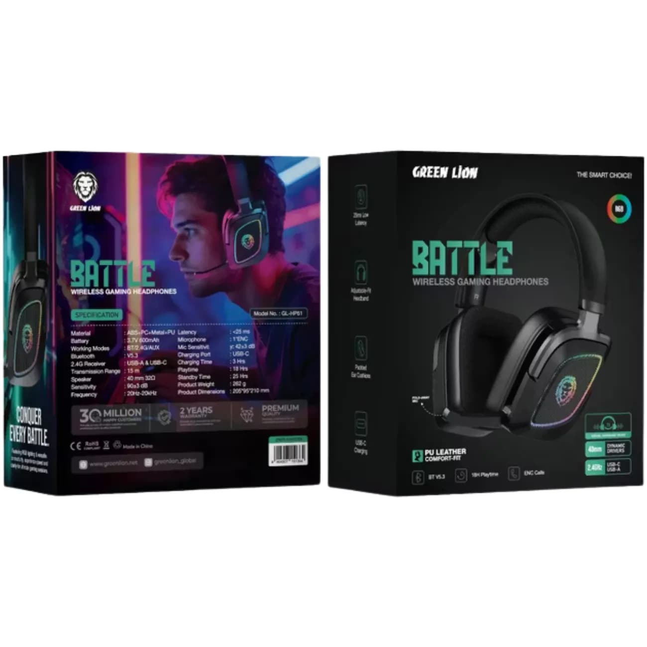 هدفون گیمینگ گرین لاین مدل GL-HP61 BATTLE بی سیم — تصویر ۵