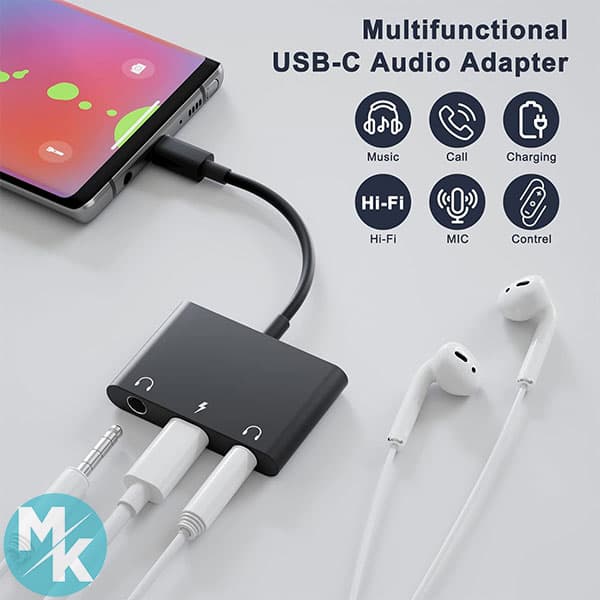 مبدل USB C به Jack 3.5mm برند UWECAN مدل 3 در 1 — تصویر ۳