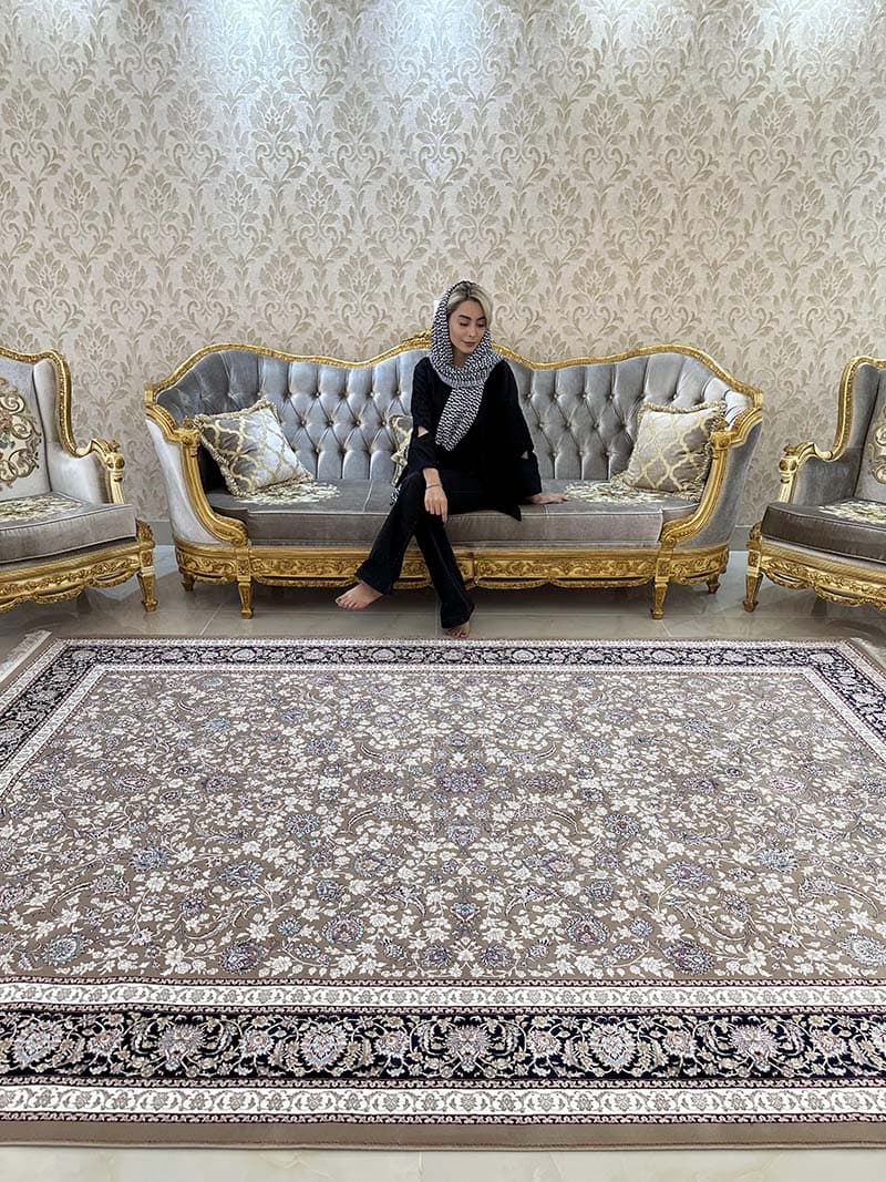 فرش ماشینی مدرن سیزان کاشان – کد رستا گردویی سرمه ای 12820 cs — تصویر ۳
