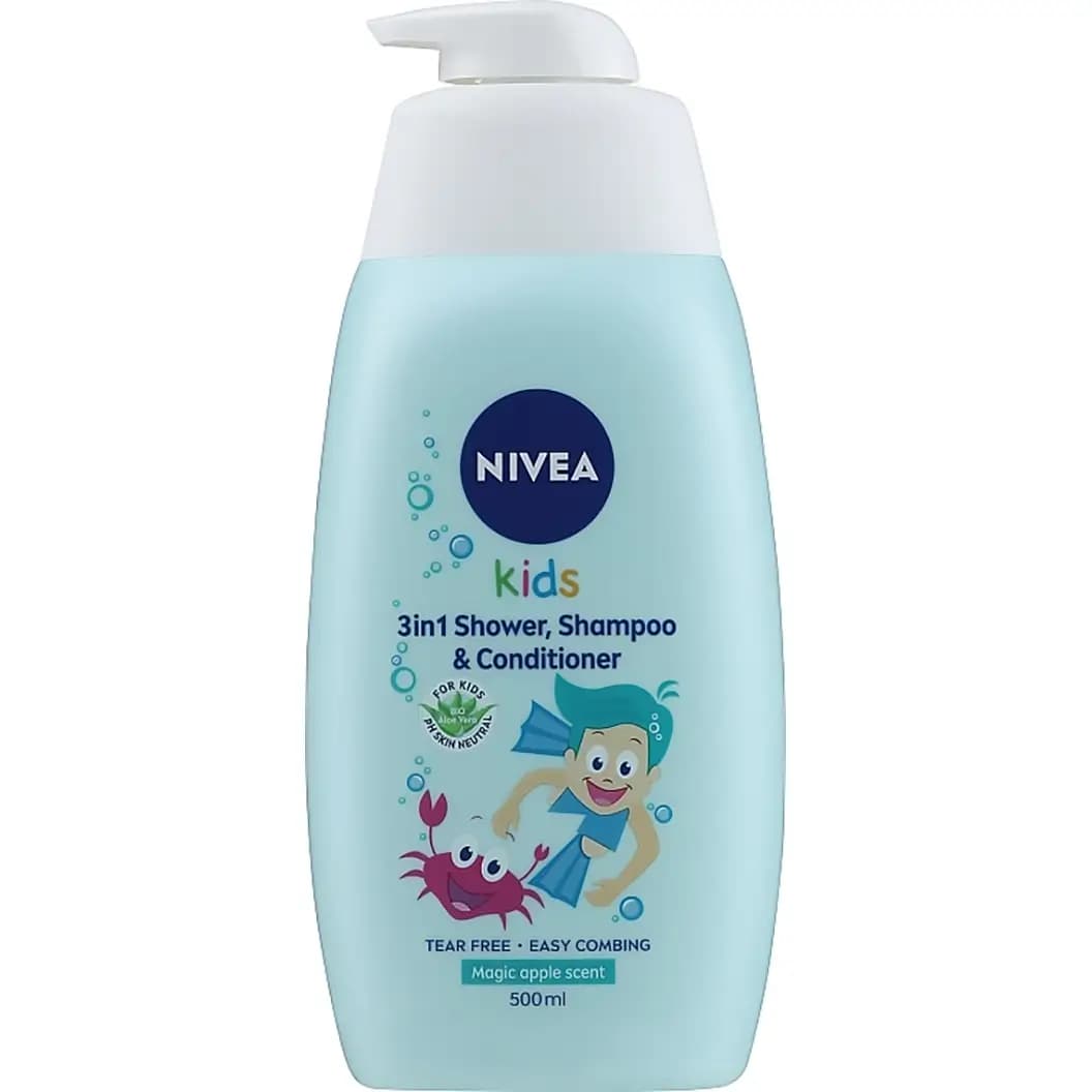 شامپو، نرم‌کننده و ژل شستشوی بدن کودک نیوآ با رایحه توت فرنگی 500 میل Nivea Kids Shower, Shampoo & Conditioner Magic Berry Scent