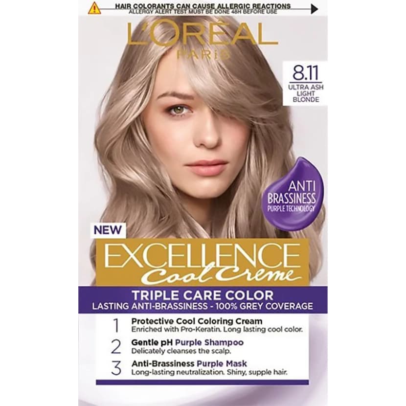 رنگ مو لورآل شماره 8.11 بلوند دودی فوق العاده روشن L’Oreal Paris Excellence Creme Hair Color 8.11 Ultra Ash Light Blonde