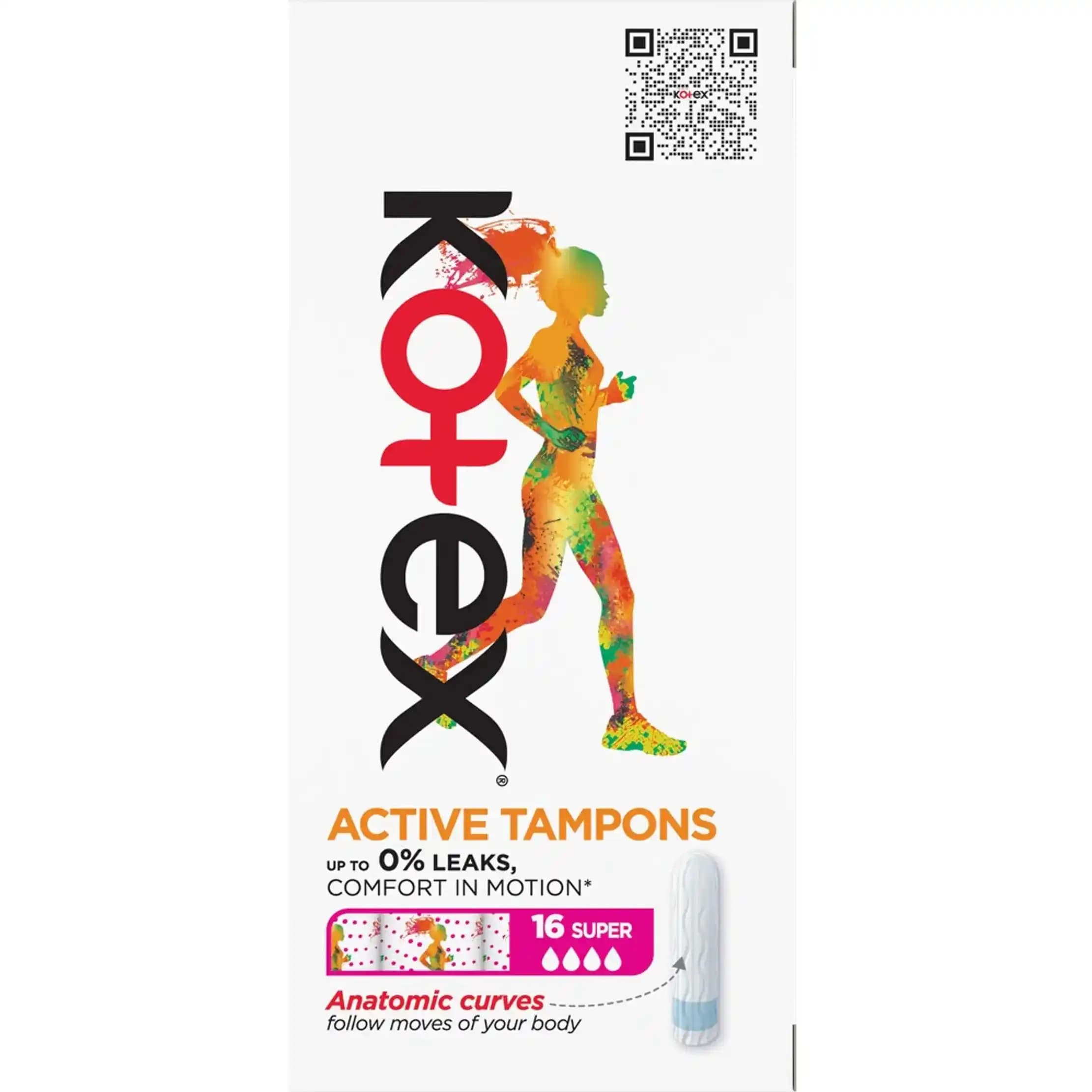 تامپون (نوار بهداشتی) اکتیو کوتکس سوپر مناسب حرکات ورزشی 16 عددی Kotex Active Tampon Super