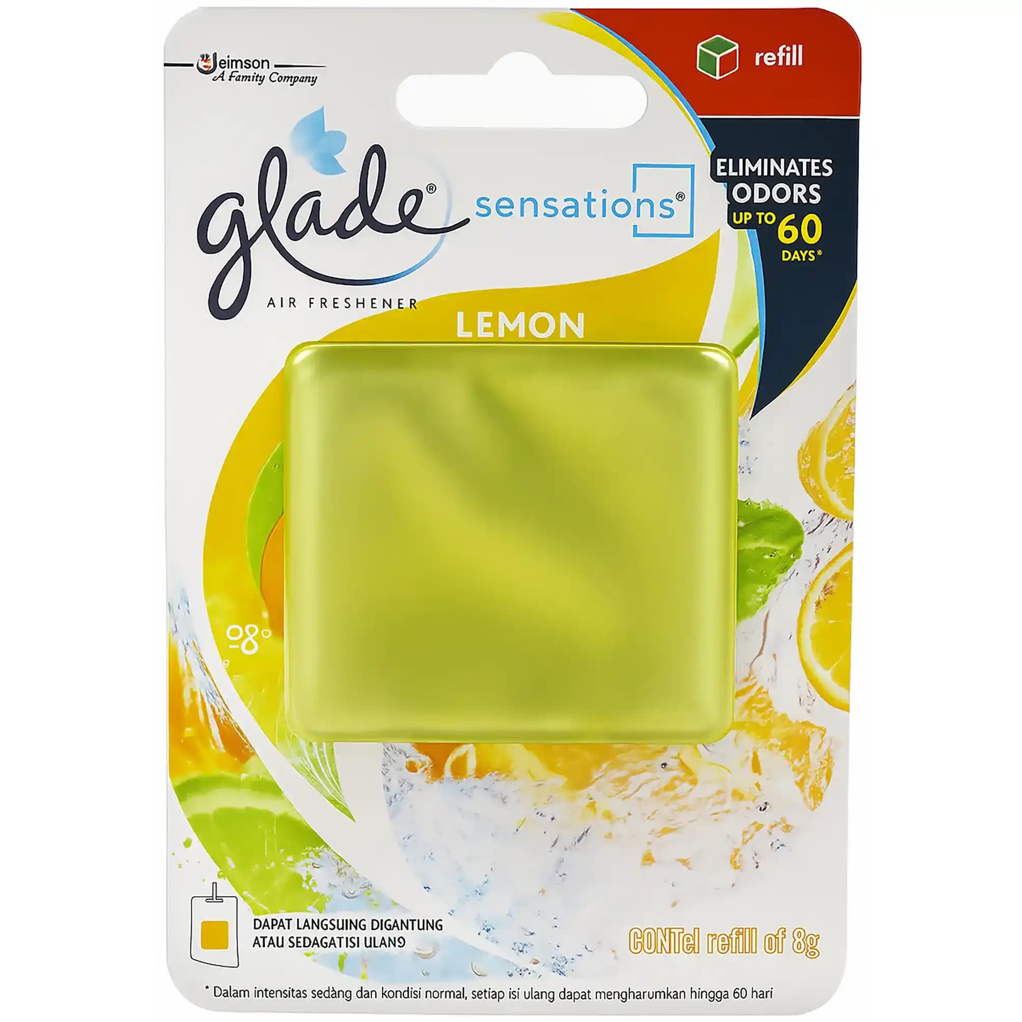 خوشبو کننده ژله ای ماشین و حمام گلید با رایحه لیمو 8 گرمی Glade Sensations Air Freshener Lemon
